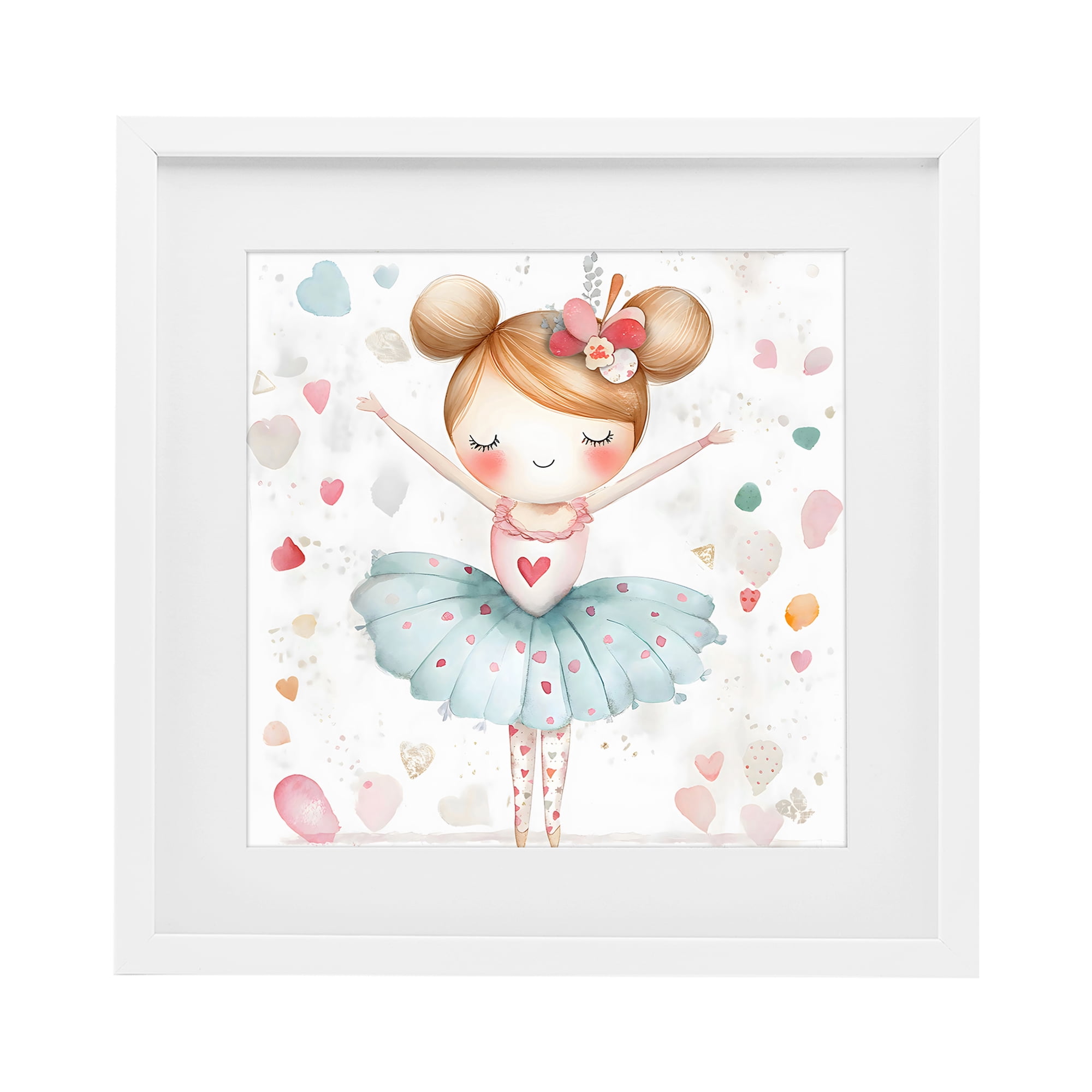 Stupell Industries Cute Ballerina with Hearts White Framed Print Under Glass, design by Creative Studio