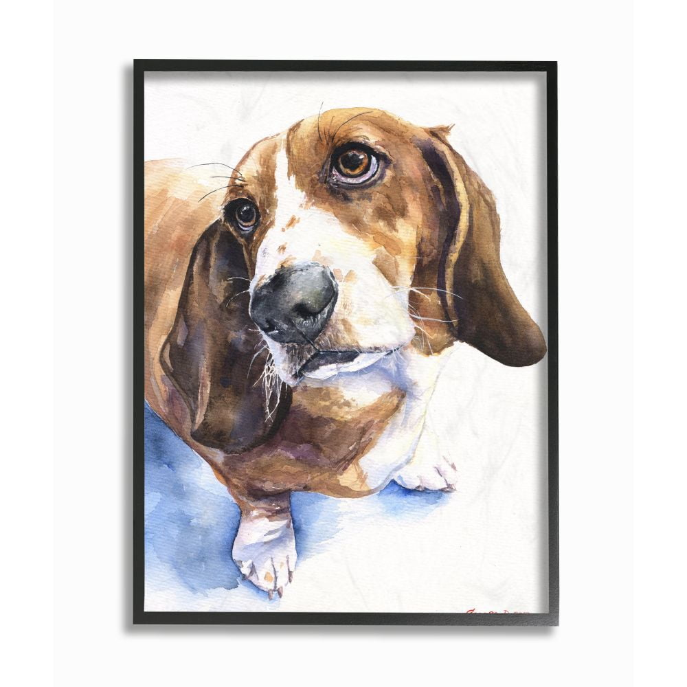Stupell Industries Cute Basset Hound Dog Pet Animal Watercolor Painting Framed Giclee Texturized Art by George Dyachenko