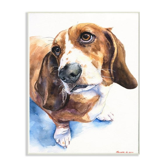 Stupell Industries Cute Basset Hound Dog Pet Animal Watercolor Painting Wall Plaque Art by George Dyachenko