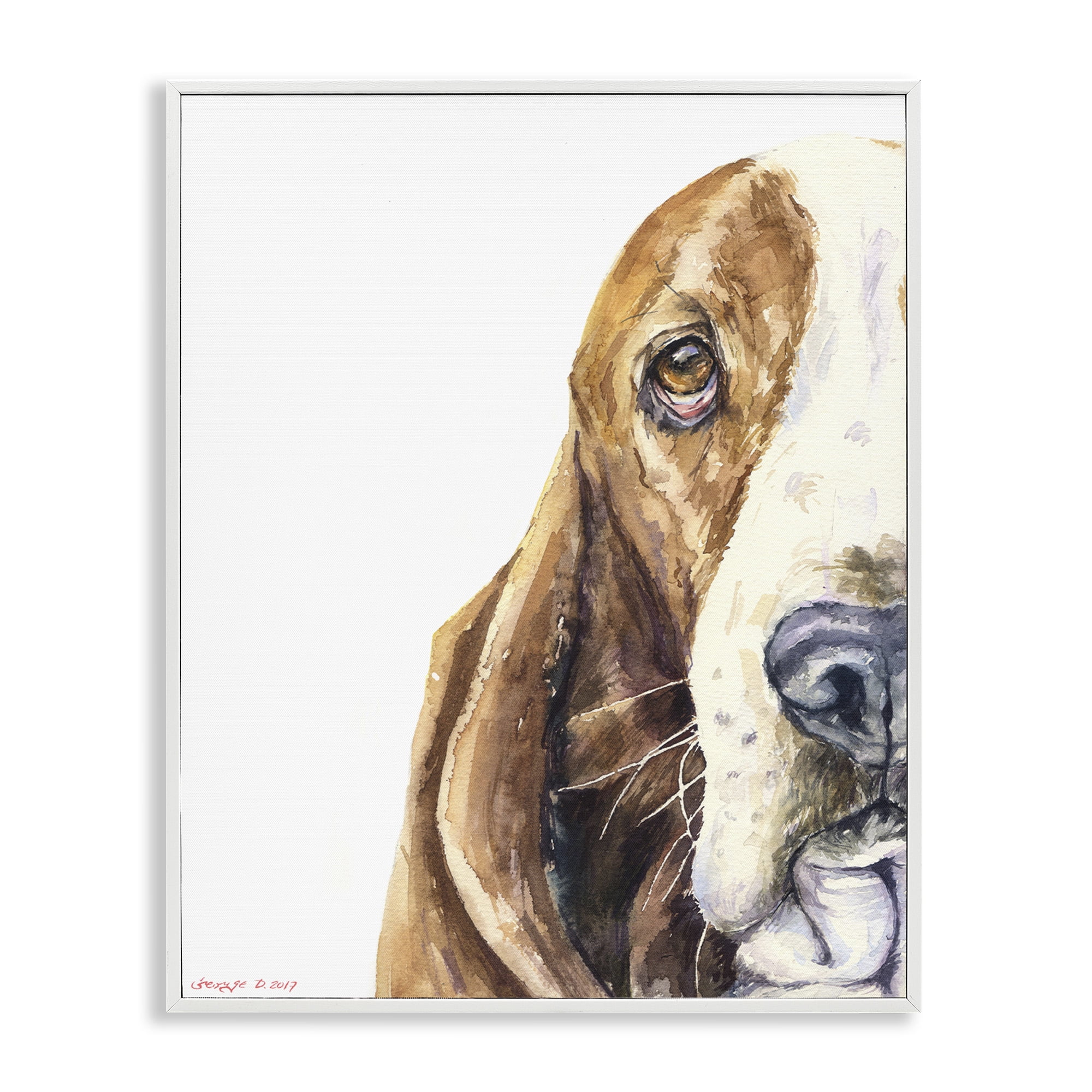 Stupell Industries Cute Basset Hound Pet Watercolor Animals & Insects Painting White Framed Art Print Wall Art, 11 x 14