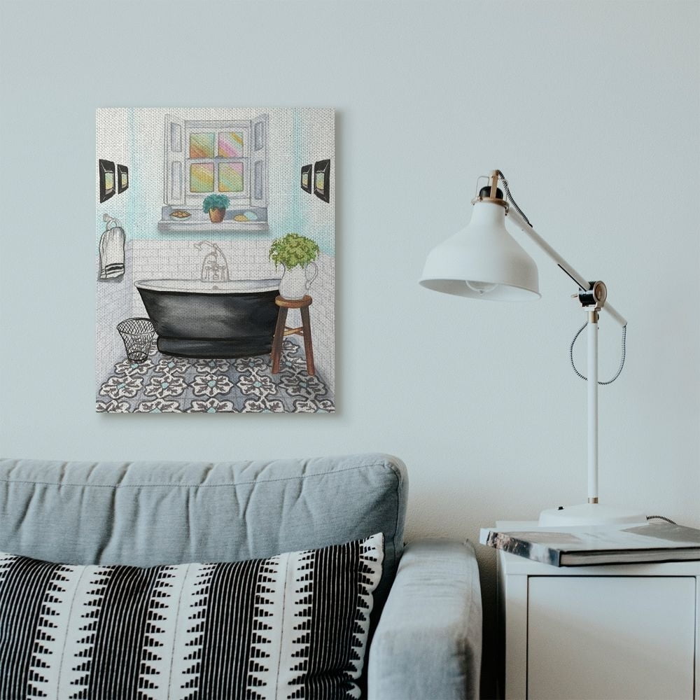 Stupell Industries Cute Bathroom Blue Watercolor Painting Canvas Wall Art by Elizabeth Medley