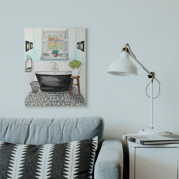 Stupell Industries Cute Bathroom Blue Watercolor Painting Canvas Wall Art by Elizabeth Medley