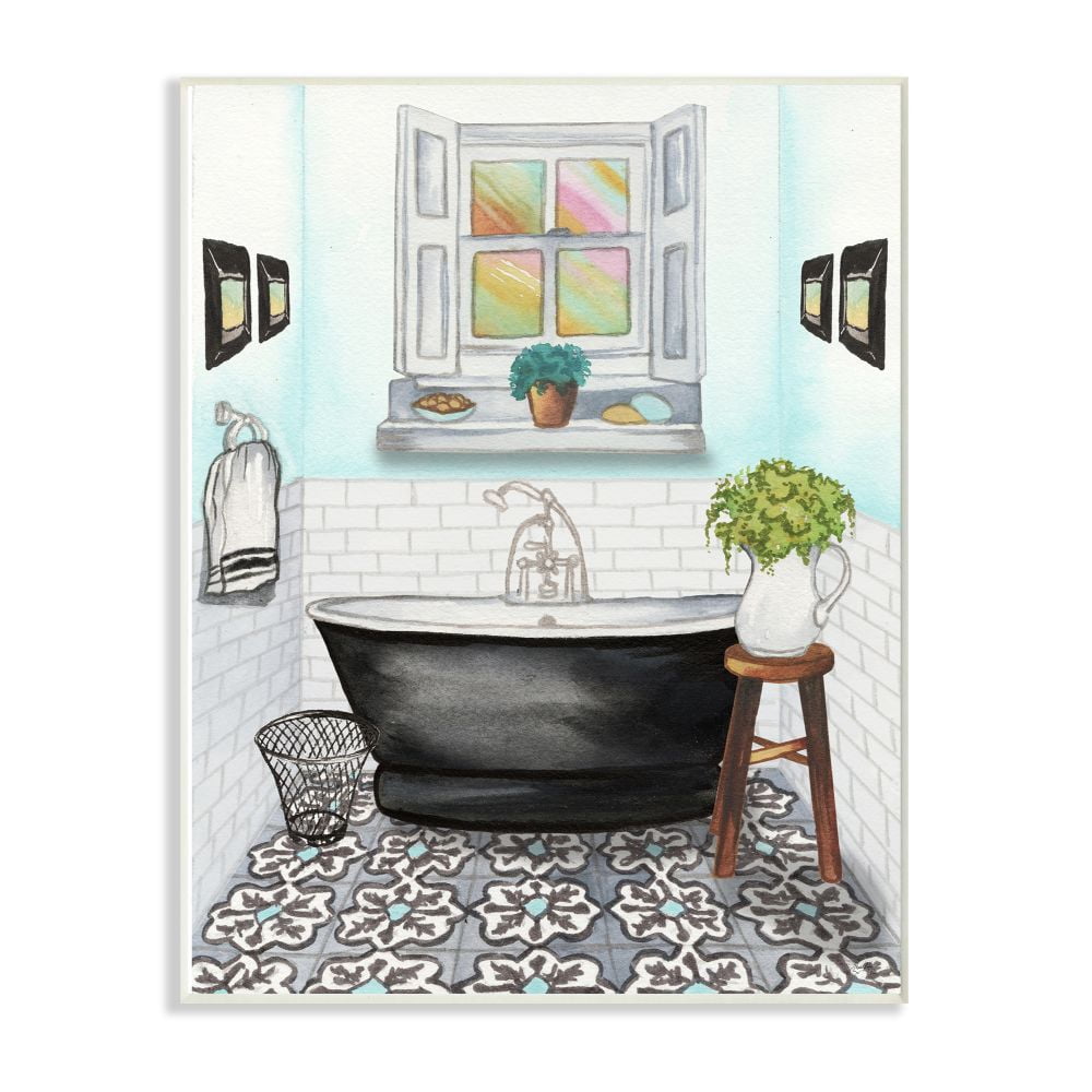 Stupell Industries Cute Bathroom Blue Watercolor Painting Wall Plaque Art by Elizabeth Medley