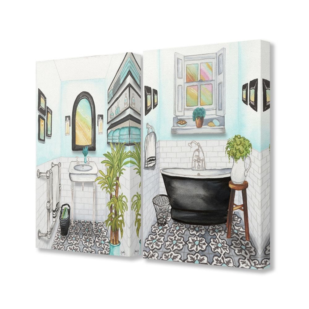 Stupell Industries Cute Bathrooms Blue Watercolor Painting 2pc Canvas Wall Art Set by Elizabeth Medley