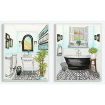 Stupell Industries Cute Bathrooms Blue Watercolor Painting 2pc Wall Plaque Art Set by Elizabeth Medley