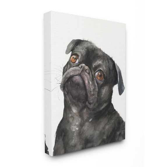 Stupell Industries Cute Black Pug Dog Pet Animal Watercolor Painting Canvas Wall Art by George Dyachenko