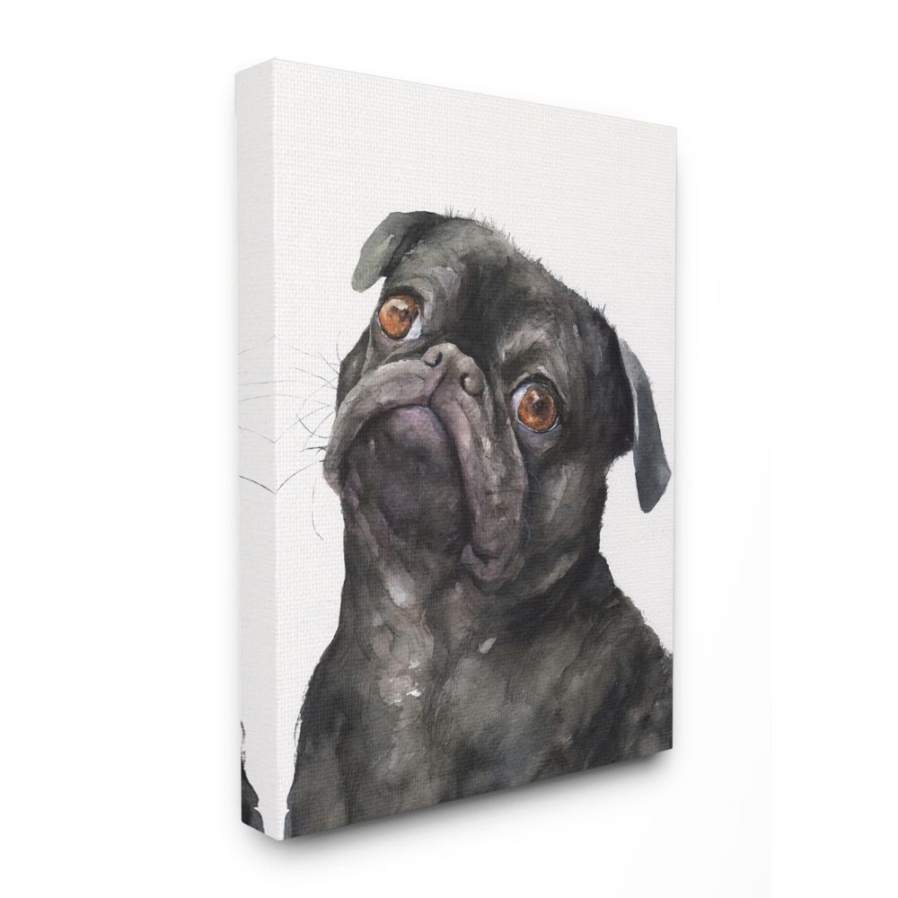 Stupell Industries Cute Black Pug Dog Pet Animal Watercolor Painting Super Canvas Wall Art by George Dyachenko