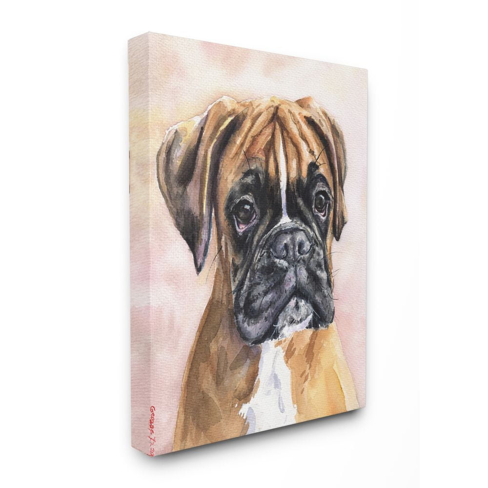 Stupell Industries Cute Boxer Dog Pet Animal Watercolor Painting Super Canvas Wall Art by George Dyachenko