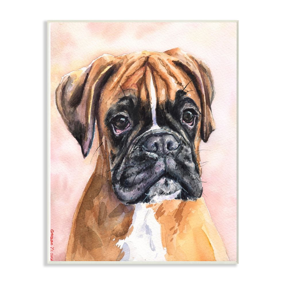 Stupell Industries Cute Boxer Dog Pet Animal Watercolor Painting Wall Plaque Art by George Dyachenko