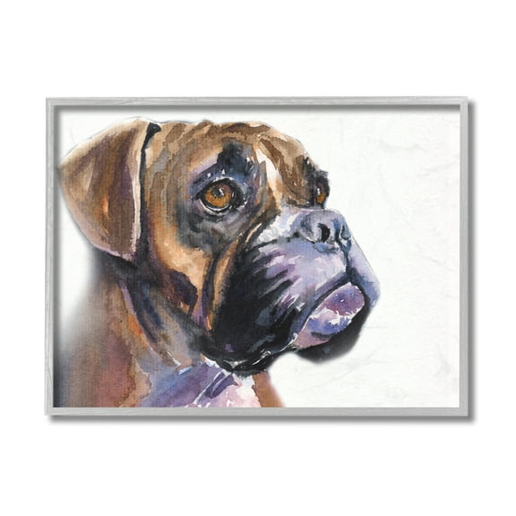 Stupell Industries Cute Boxer Dog Pet Portrait Minimal Brown Grey Framed, 16 x 20, Design by George Dyachenko