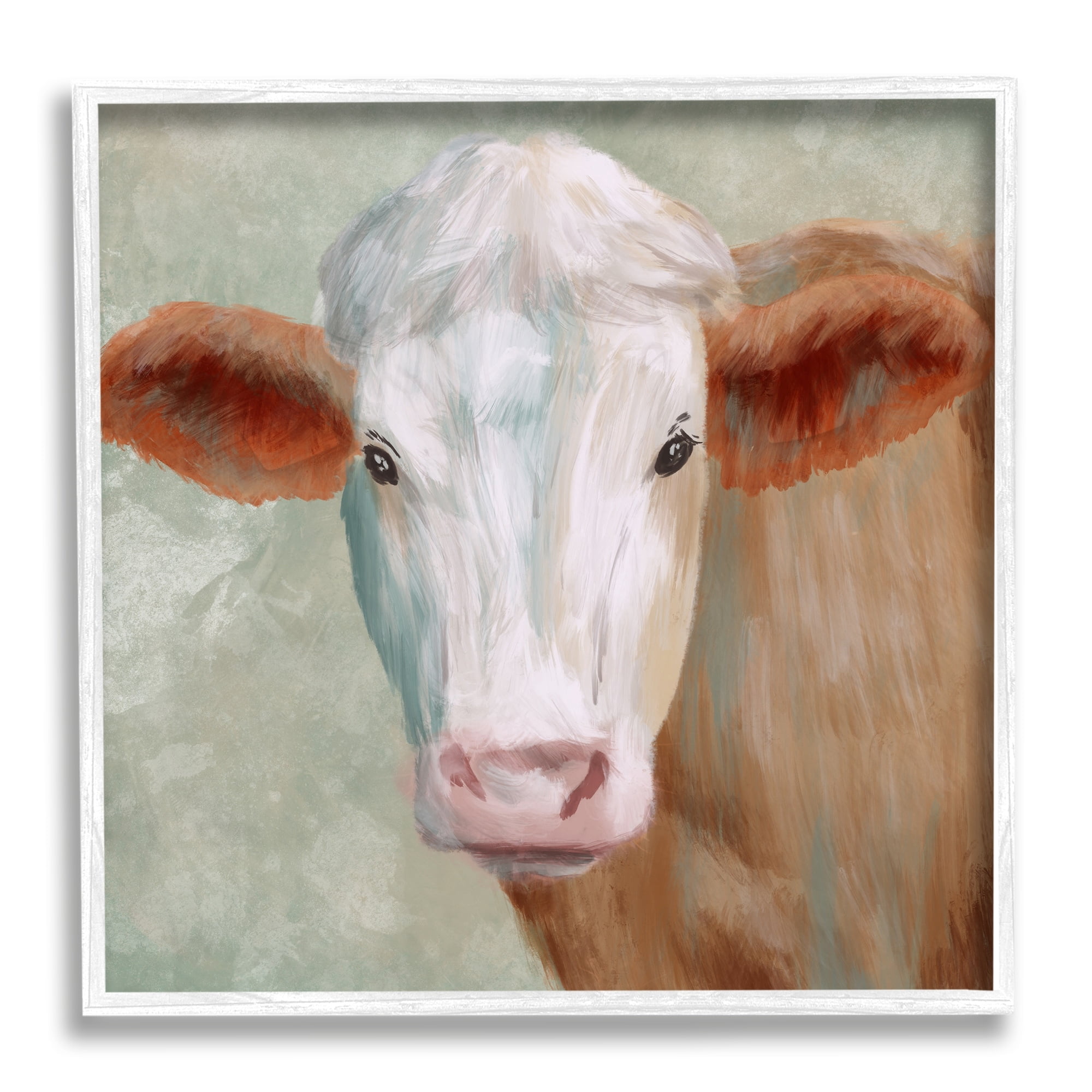 Stupell Industries Cute Brown White Farm Cow Watching Closeup Painting , 24 x 24, Design by Marcus Prime