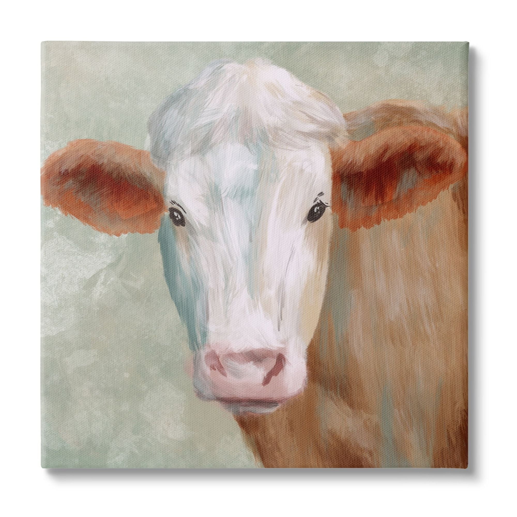 Stupell Industries Cute Brown White Farm Cow Watching Closeup Painting , 24 x 24, Design by Marcus Prime