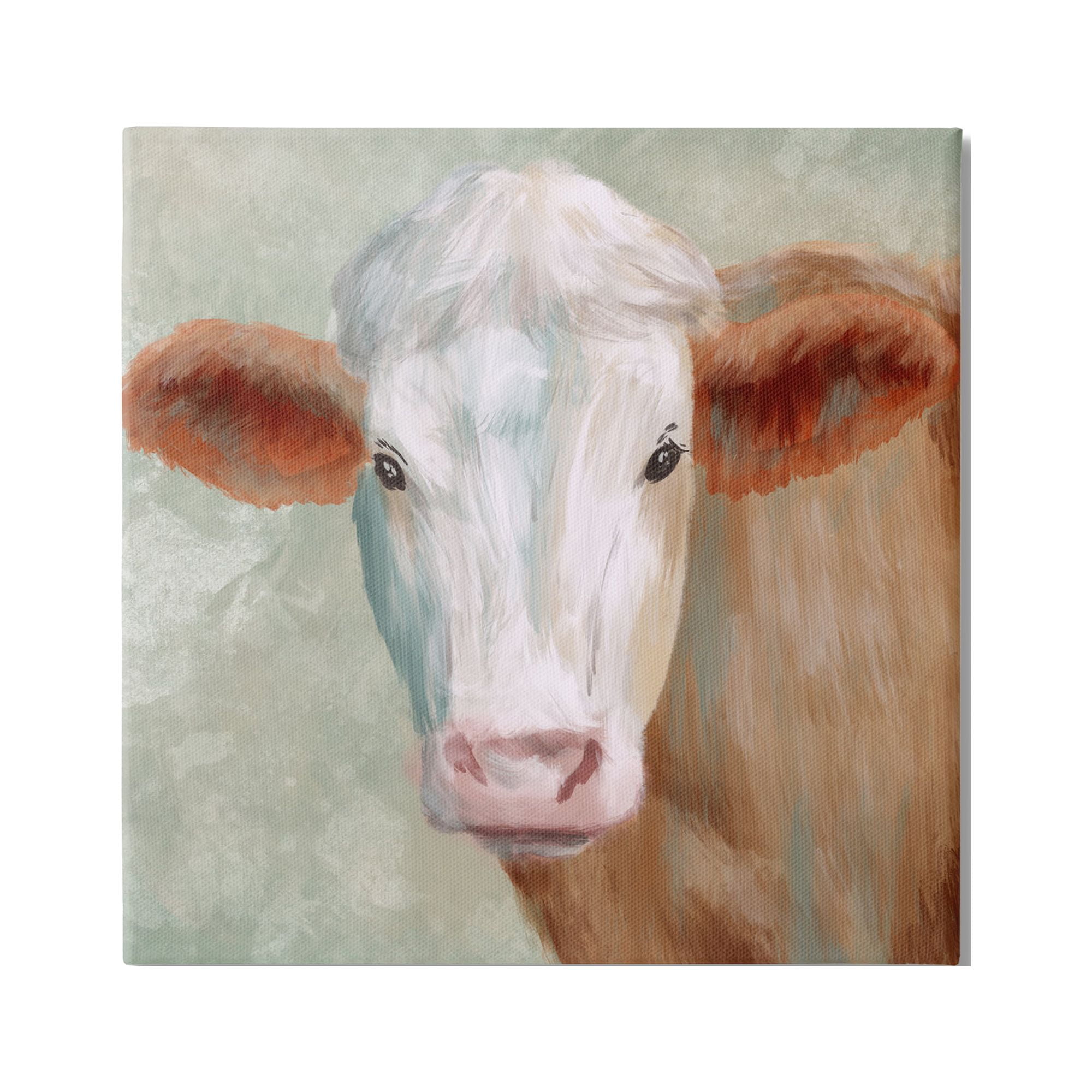 Stupell Industries Cute Brown White Farm Cow Watching Closeup Painting Gallery-Wrapped Canvas Print Wall Art, 36x36, by Marcus Prime