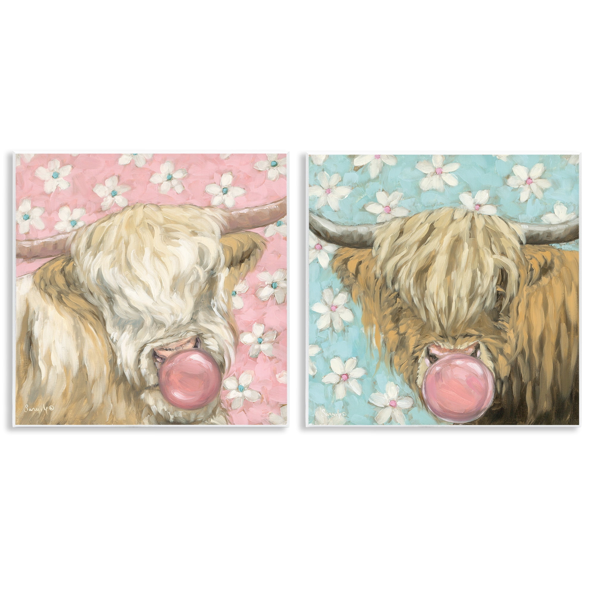 Stupell Industries Cute Bubblegum Highland Cattles 2 Piece Wall Plaque Art Set, design by Sara G. Designs