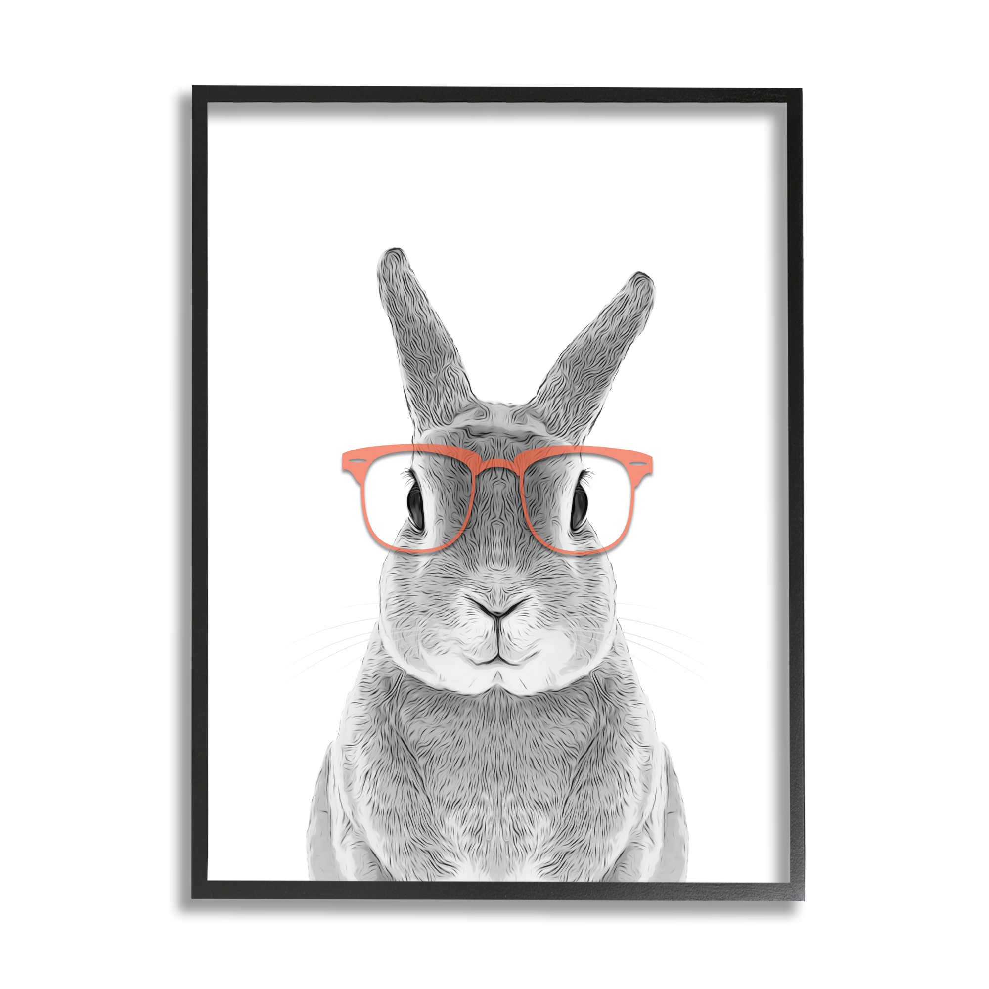 Stupell Industries Cute Bunny Rabbit Glasses Monochrome Illustration Graphic Art Black Framed Art Print Wall Art, 11x14, by Annalisa Latella