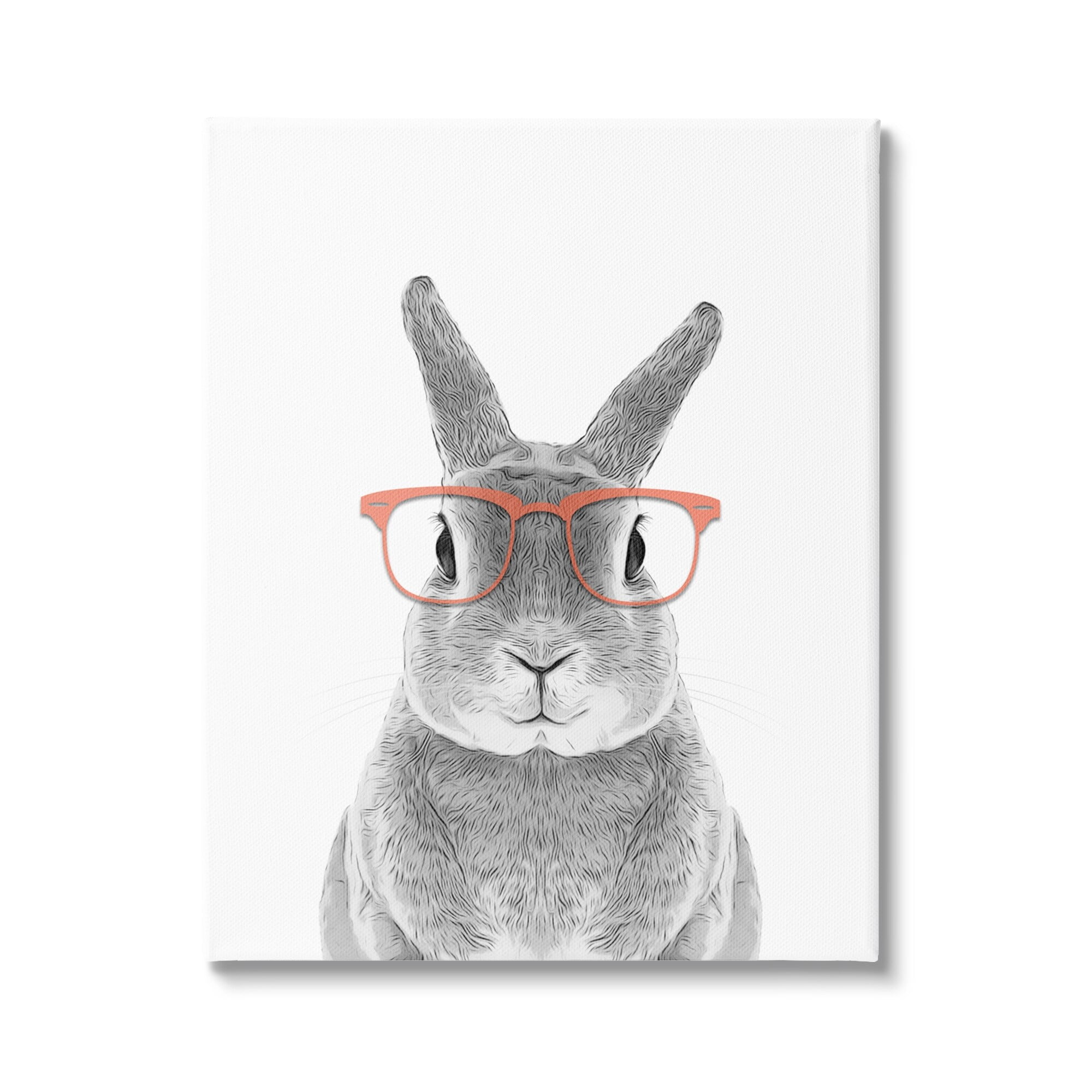 Stupell Industries Cute Bunny Rabbit Glasses Monochrome Illustration Kids Painting Gallery-Wrapped Canvas Print Wall Art, 16 x 20, Design by Annalisa Latella