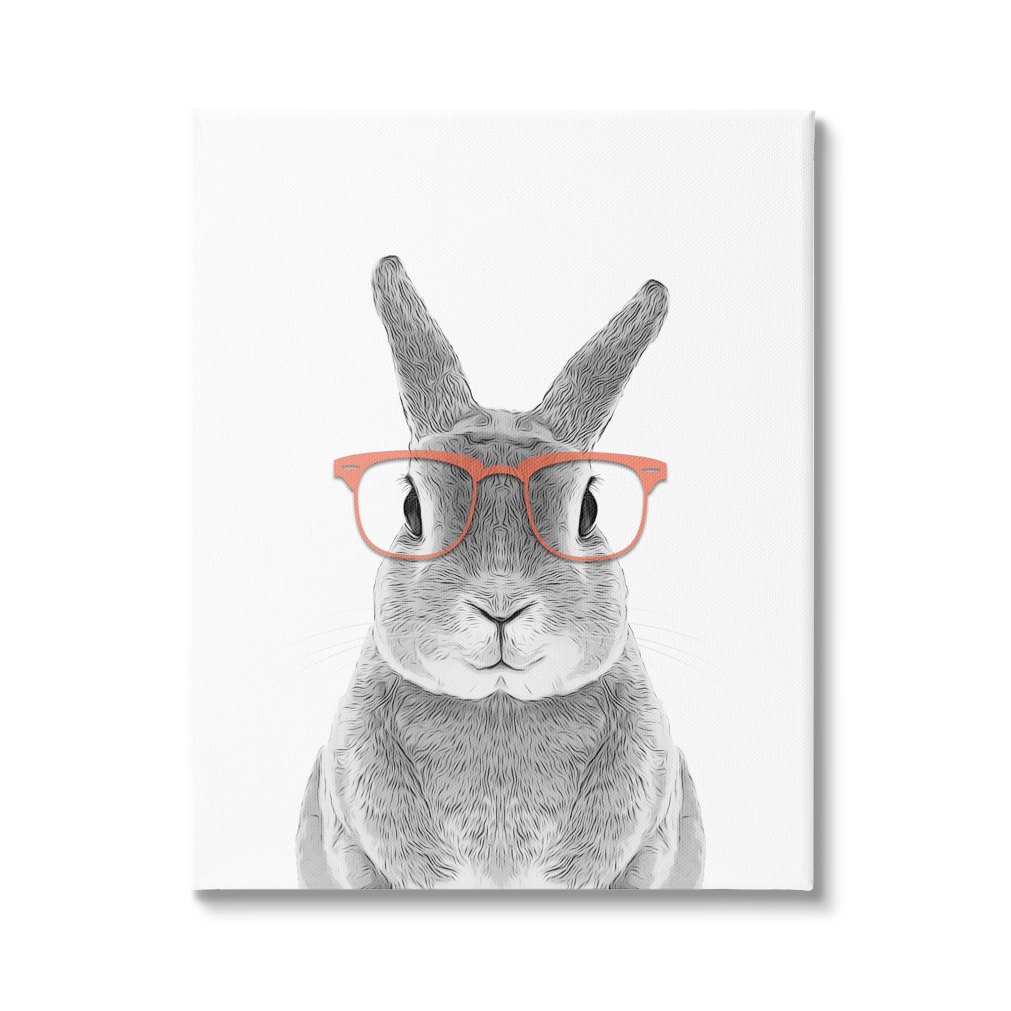 Stupell Industries Cute Bunny Rabbit Glasses Monochrome