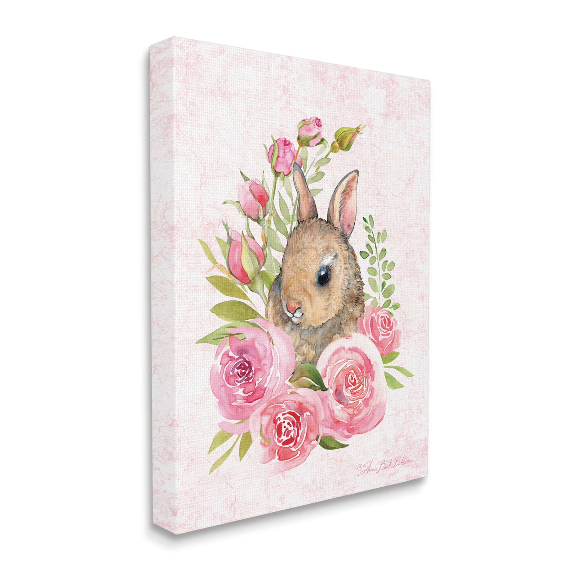 Stupell Industries Cute Bunny Rabbit Pink Blooming Rose Flowers, 16 x 20, Designed by Sherri Buck Baldwin