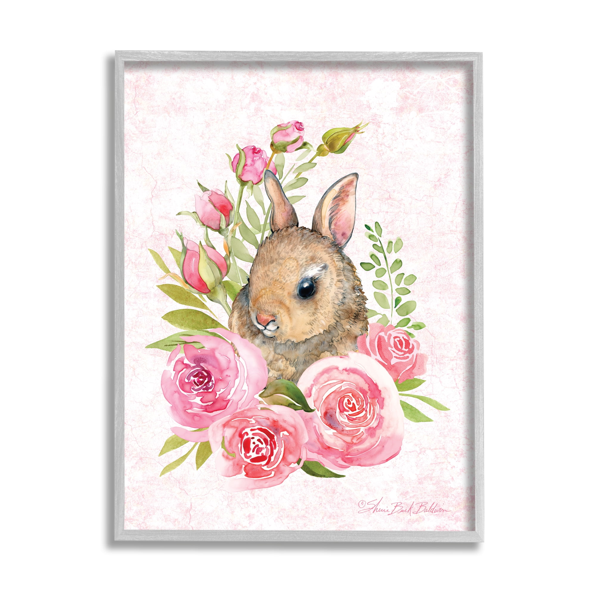 Stupell Industries Cute Bunny Rabbit Pink Blooming Rose Flowers, 24 x 30, Designed by Sherri Buck Baldwin