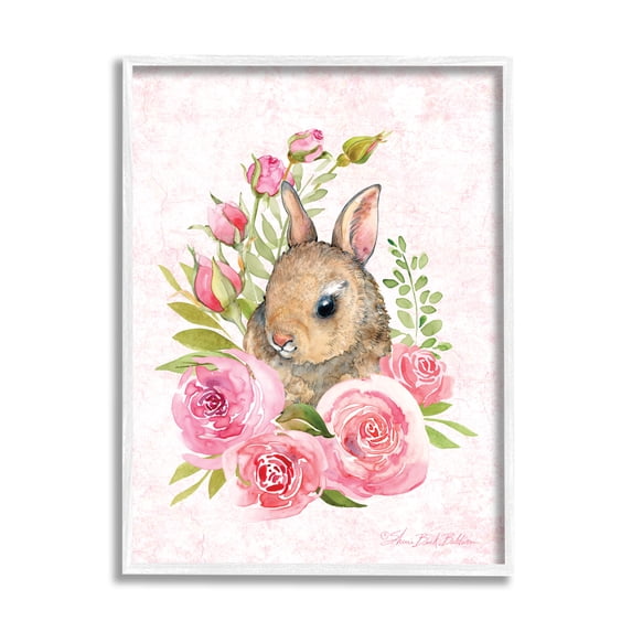 Stupell Industries Cute Bunny Rabbit Pink Blooming Rose Flowers, 24 x 30, Designed by Sherri Buck Baldwin