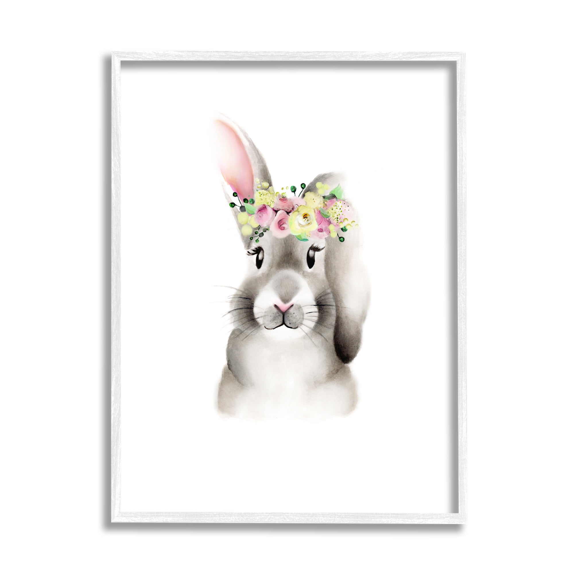Stupell Industries Cute Cartoon Baby Bunny Rabbit Flower Crown Forest Animal Painting, 11 x 14,Design by Studio Q