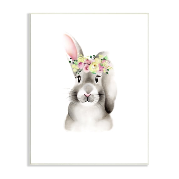 Stupell Industries Cute Cartoon Baby Bunny Rabbit Flower Crown Forest Animal Painting, 13 x 19,Design by Studio Q