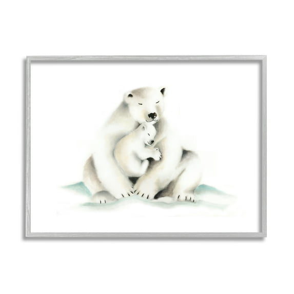 Stupell Industries Cute Cartoon Baby Polar Bear Family Zoo Animal Painting Graphic Art Gray Framed Art Print Wall Art, 16x20, by Studio Q