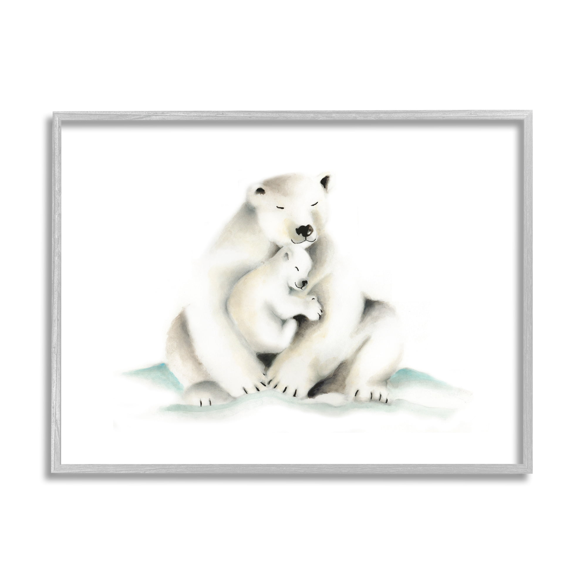 Stupell Industries Cute Cartoon Baby Polar Bear Family Zoo Animal Painting Graphic Art Gray Framed Art Print Wall Art, 24x30, by Studio Q