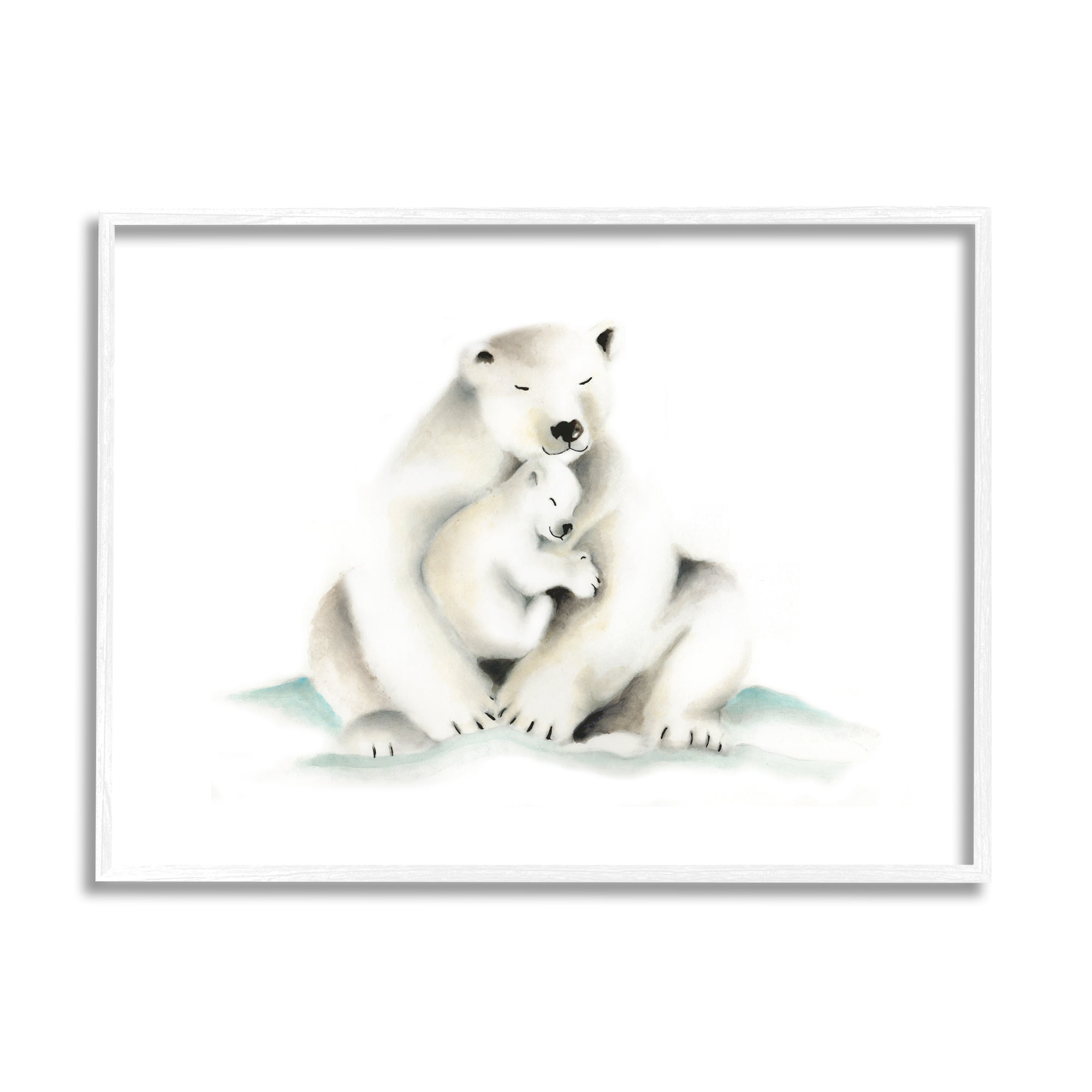 Stupell Industries Cute Cartoon Baby Polar Bear Family Zoo Animal Painting Graphic Art White Framed Art Print Wall Art, 24x30, by Studio Q