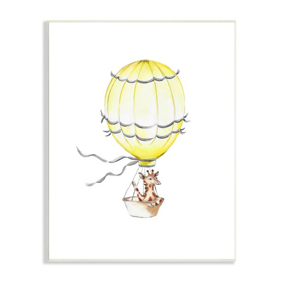 Stupell Industries Cute Cartoon Giraffe In Hot Air Balloon Zoo Animal Painting, 13 x 19,Design by Studio Q