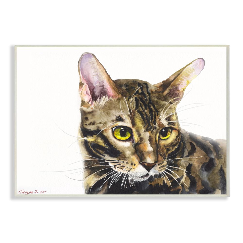 Stupell Industries Cute Cat Pet Animal Watercolor Painting Wall Plaque Art by George Dyachenko