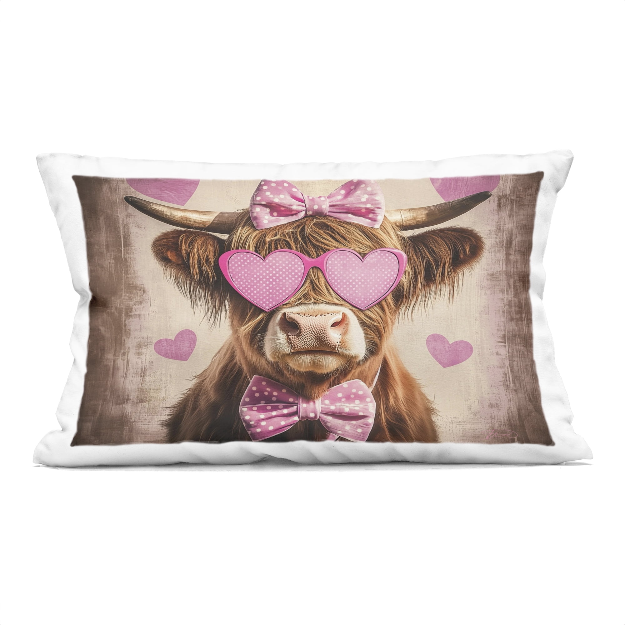 Stupell Industries Cute Cattle Pink Hearts Decorative Printed Throw Pillow, design by Shawna Stewart