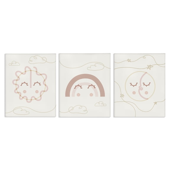 Stupell Industries Modern Cute Celestial Doodle Sun Moon Stars 3pc Canvas Art Set, 24 x 30 each, by Lil' Rue