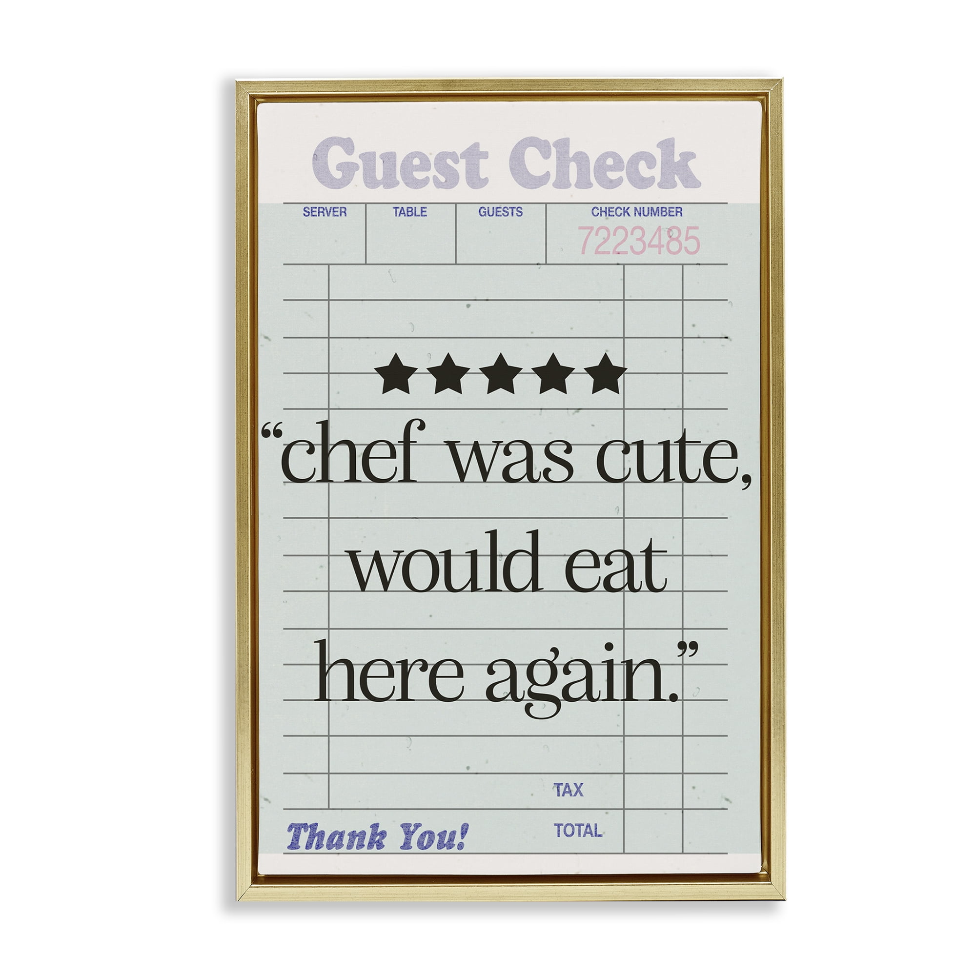 Stupell Industries Cute Chef Guest Check Typography Painting Gold Floater Framed Art Print Wall Art, 17 x 25