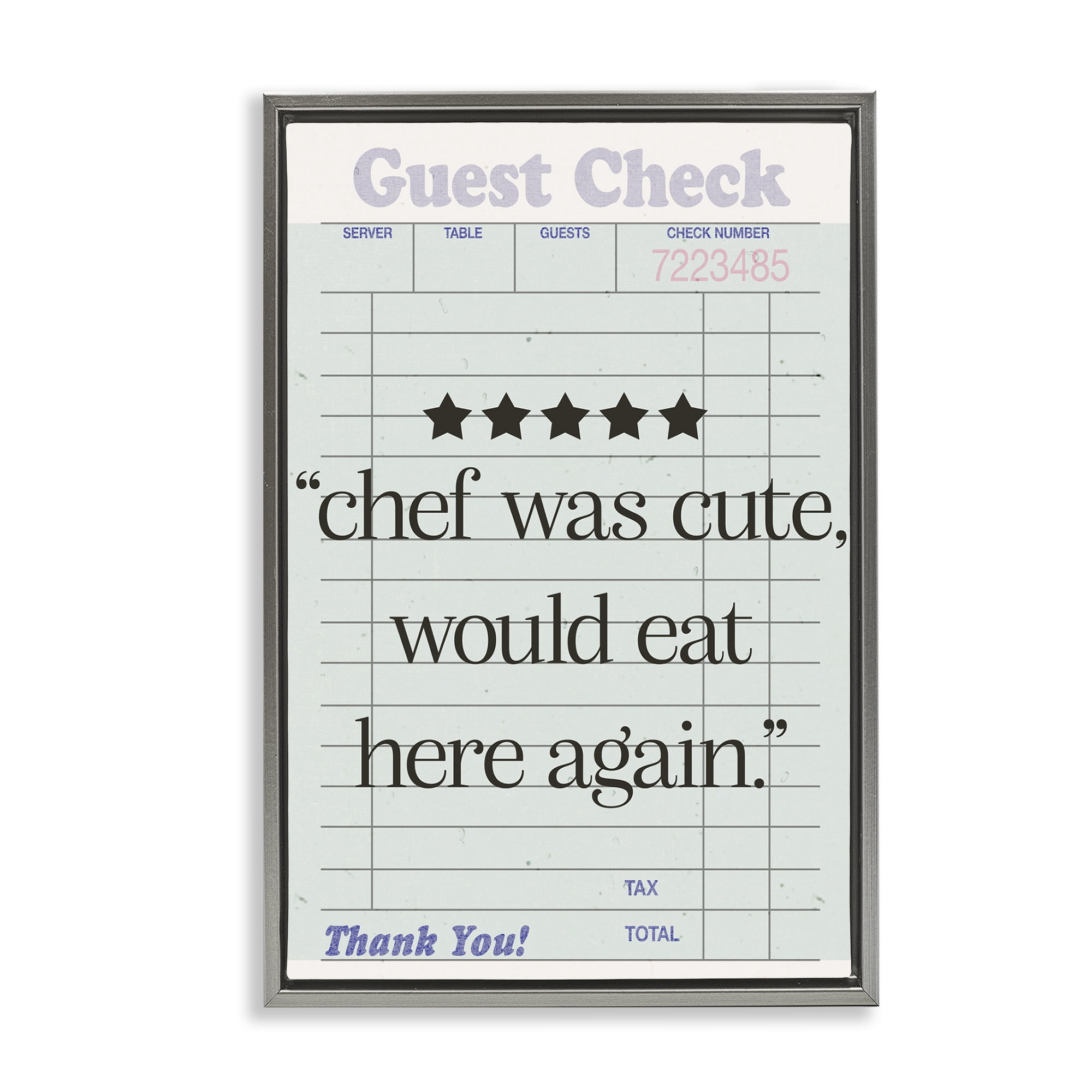 Stupell Industries Cute Chef Guest Check Typography Painting Gray Floater Framed Art Print Wall Art, 17 x 25