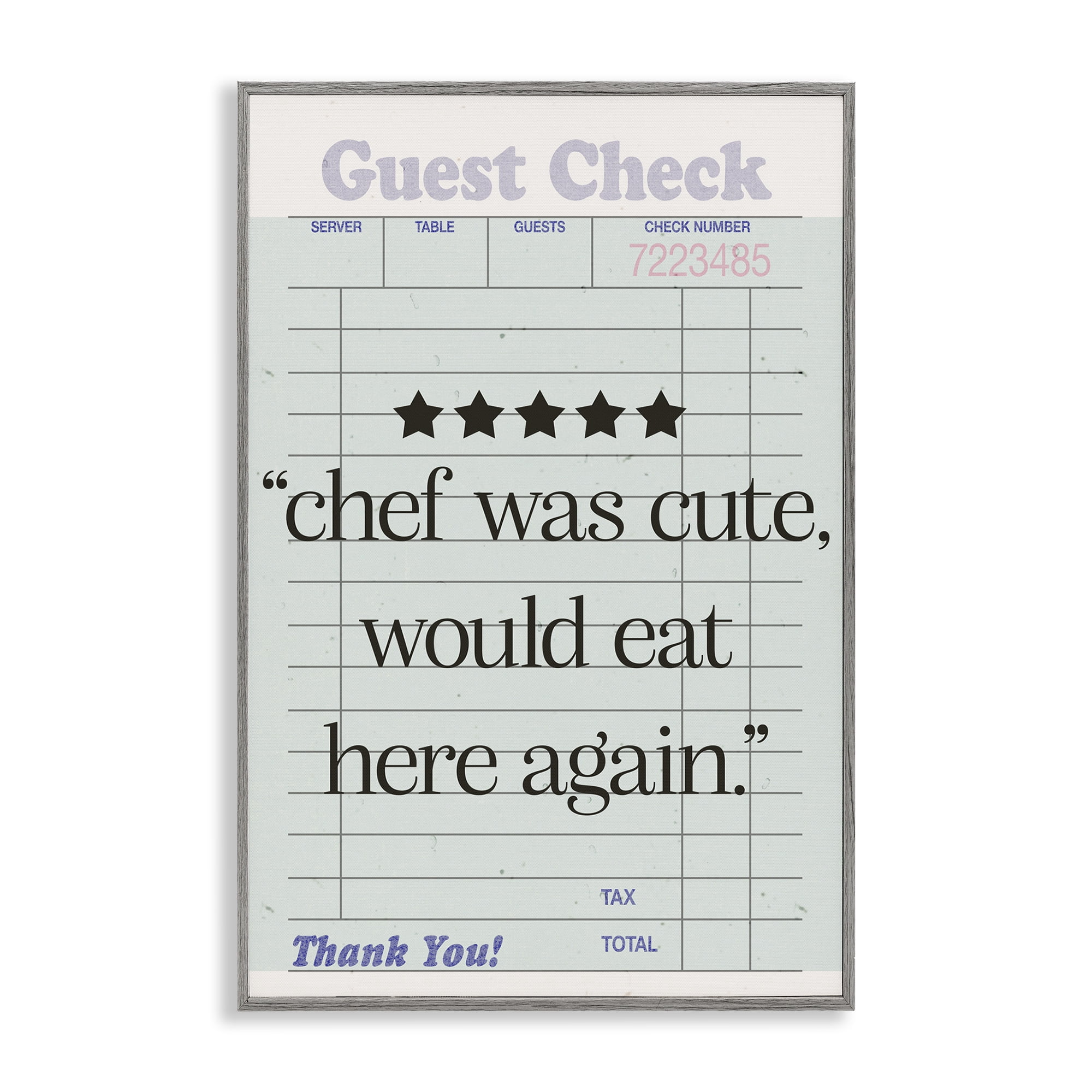 Stupell Industries Cute Chef Guest Check Typography Painting Gray Framed Art Print Wall Art, 16 x 24