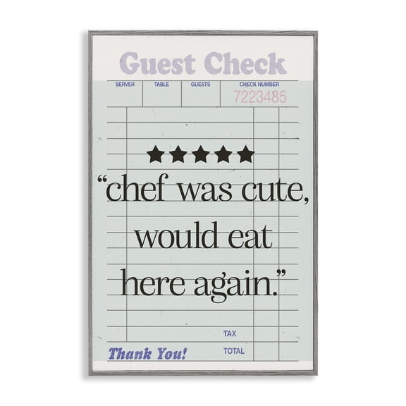 Stupell Industries Cute Chef Guest Check Typography Painting Gray Framed Art Print Wall Art, 20 x 30
