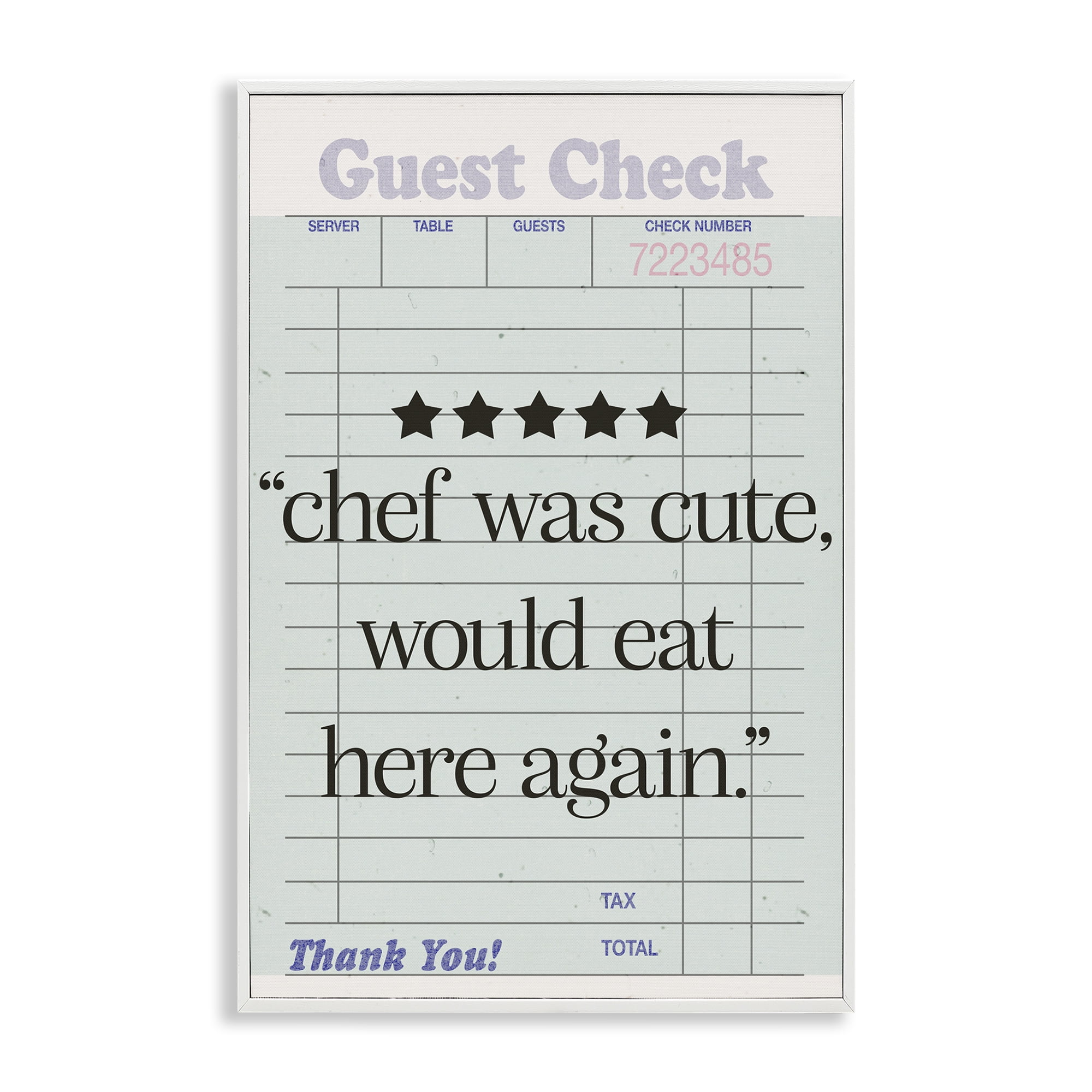 Stupell Industries Cute Chef Guest Check Typography Painting White Framed Art Print Wall Art, 20 x 30