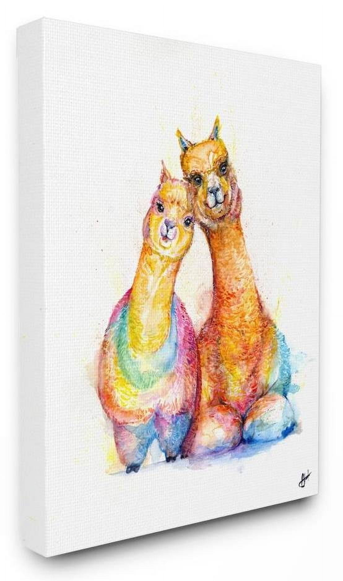 Stupell Industries Cute Colorful Llama Family Animal Watercolor Painting Canvas Wall Art by Marc Allante