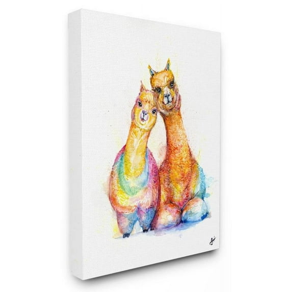 Stupell Industries Cute Colorful Llama Family Animal Watercolor Painting Canvas Wall Art by Marc Allante