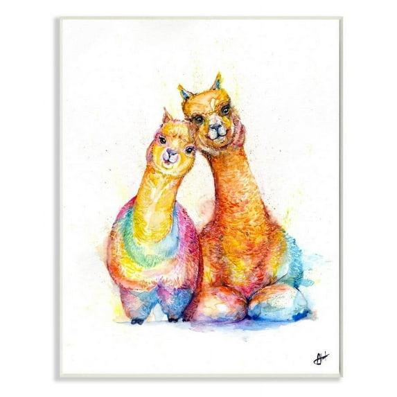 Stupell Industries Cute Colorful Llama Family Animal Watercolor Painting Wall Plaque by Marc Allante