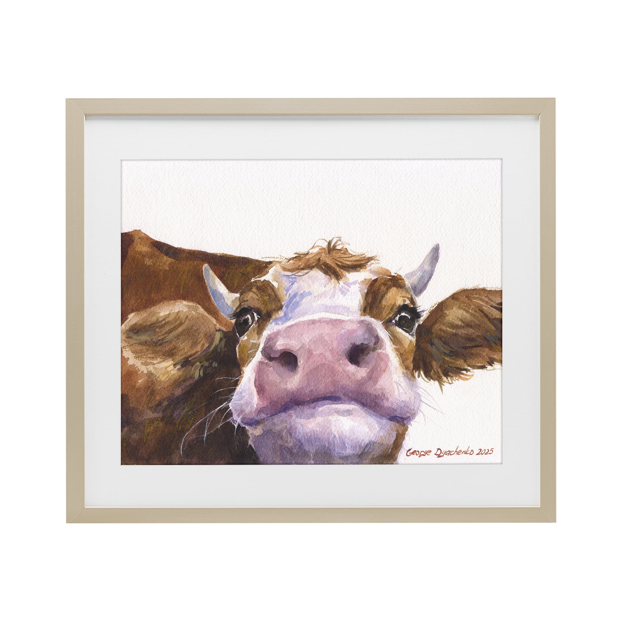 Stupell Industries Cute Cow Close Up Birch Framed Print Under Glass, design by George Dyachenko