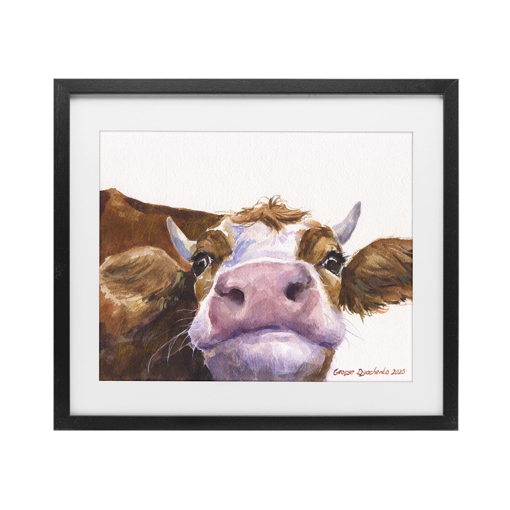 Stupell Industries Cute Cow Close Up Black Framed Print Under Glass, design by George Dyachenko