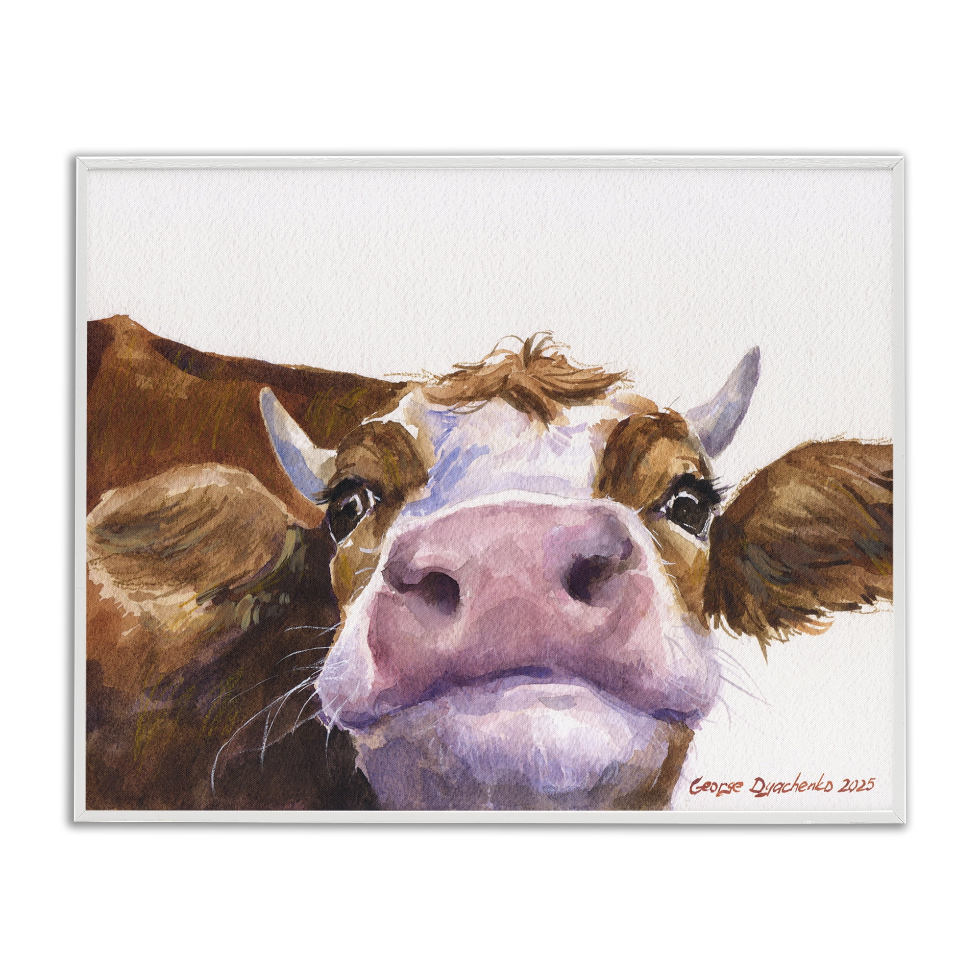Stupell Industries Cute Cow Close Up White Framed Giclee Art, design by George Dyachenko