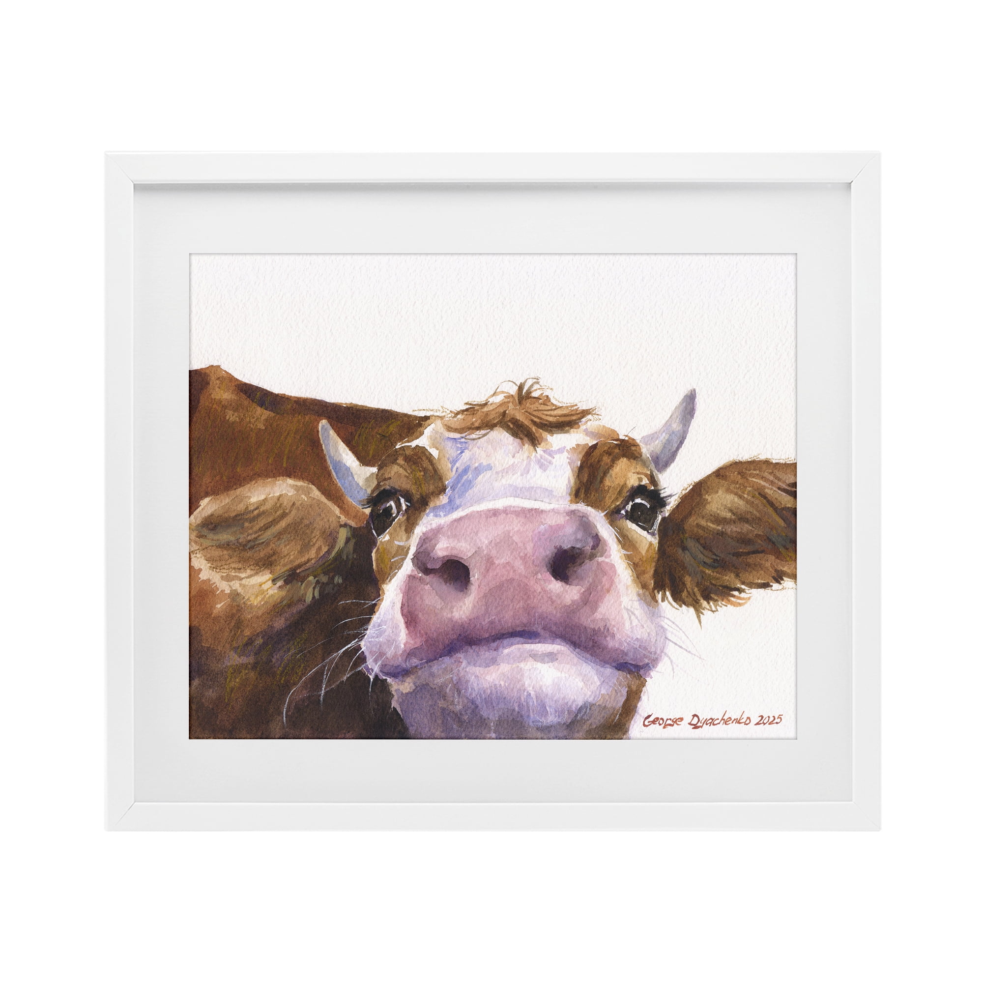 Stupell Industries Cute Cow Close Up White Framed Print Under Glass, design by George Dyachenko