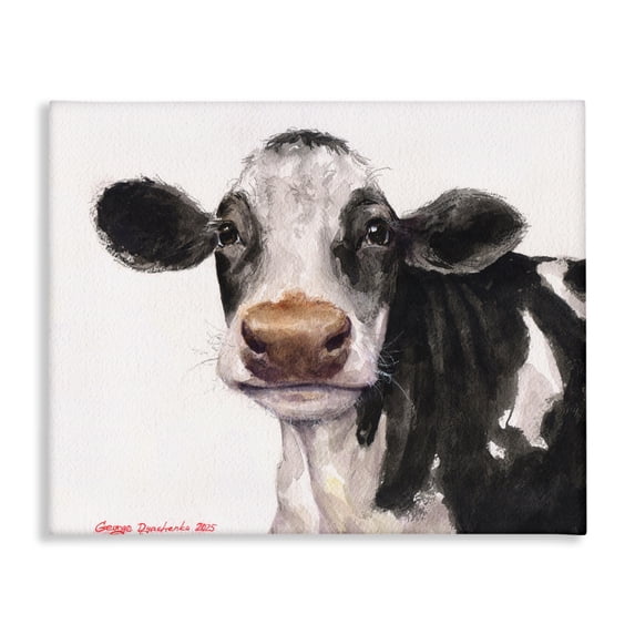 Stupell Industries Farmhouse Cute Cow with White Spots Canvas Art, 48 x 36, by George Dyachenko