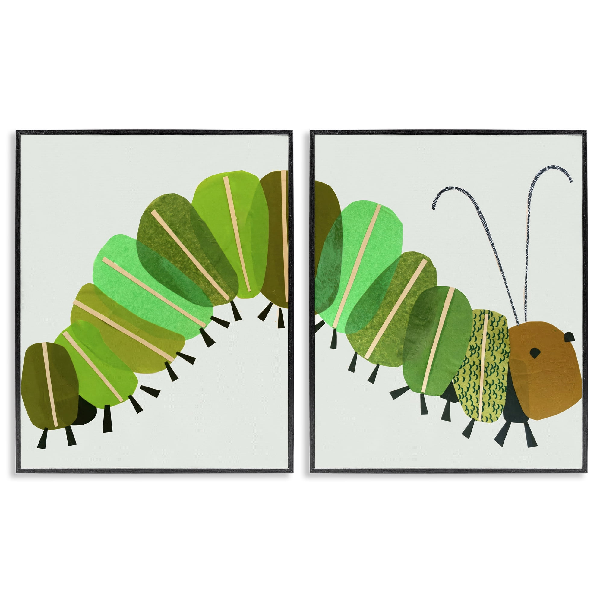 Stupell Industries Cute Cozy Caterpillar Animals Painting Black Framed Art Print Wall Art, 24 x 30, Set of 2