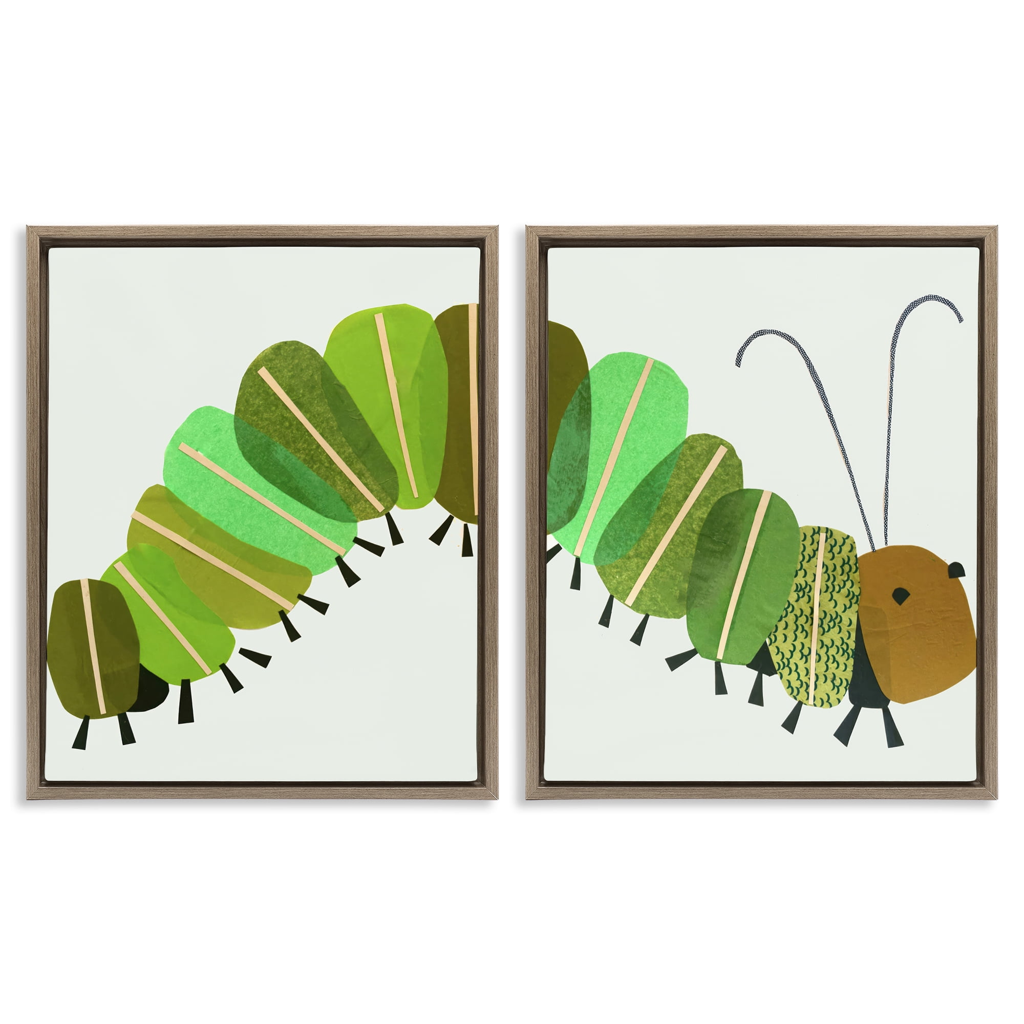 Stupell Industries Cute Cozy Caterpillar Animals Painting Brown Floater Framed Canvas Art Print Wall Art, 31 x 25, Set of 2