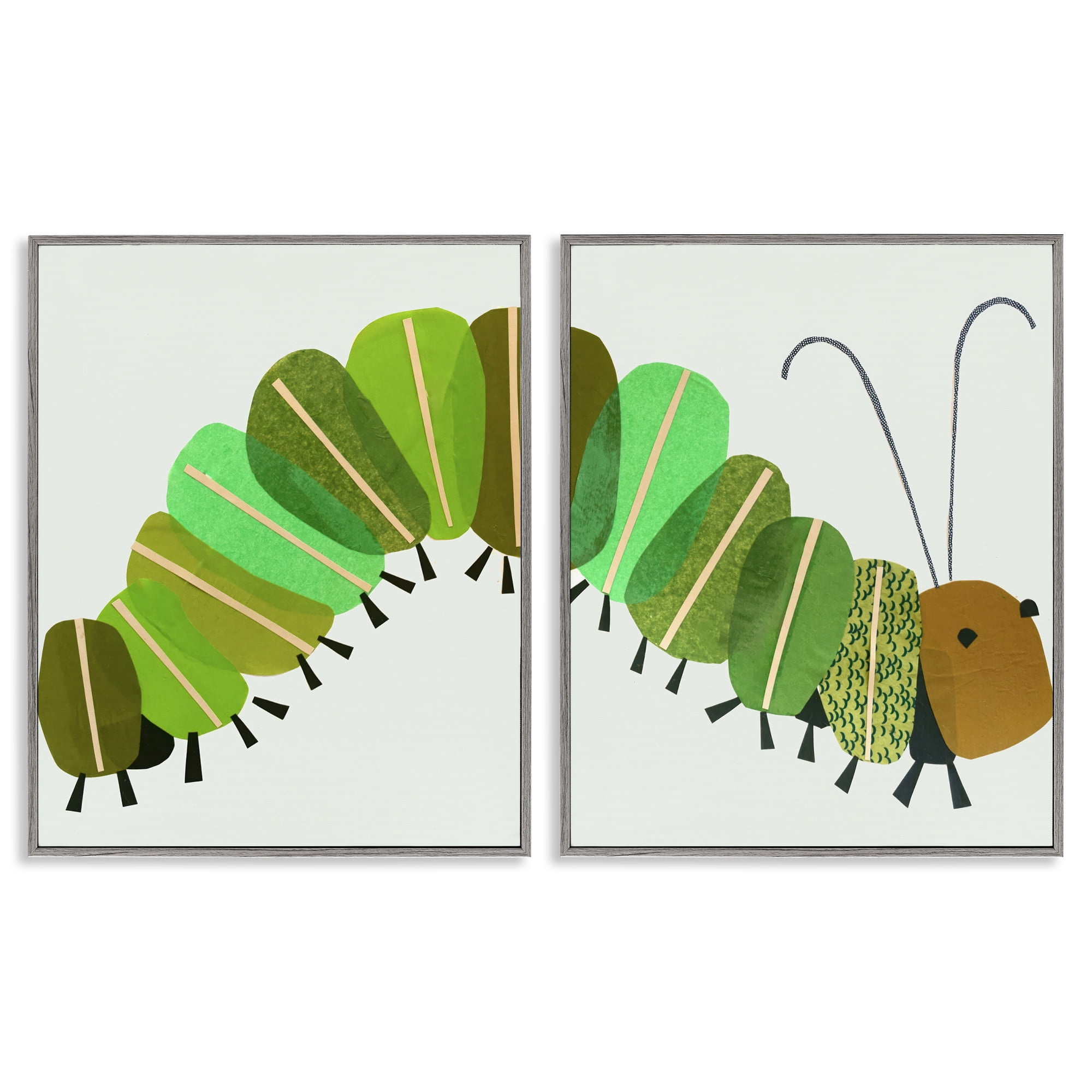 Stupell Industries Cute Cozy Caterpillar Animals Painting Gray Framed Art Print Wall Art, 11 x 14, Set of 2