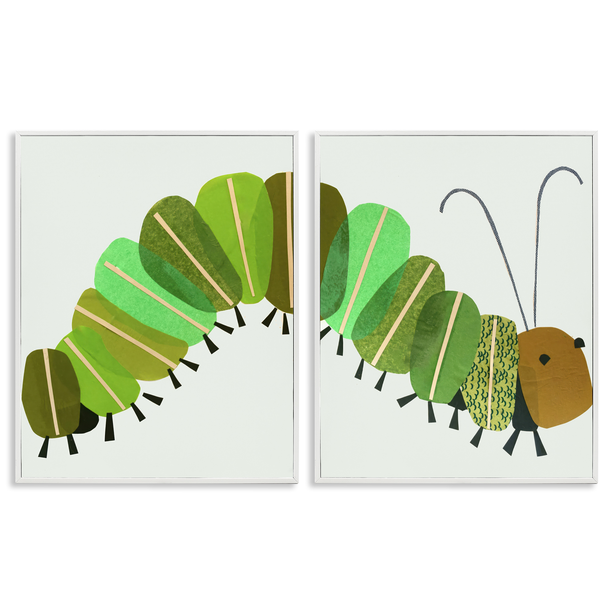 Stupell Industries Cute Cozy Caterpillar Animals Painting White Framed Art Print Wall Art, 24 x 30, Set of 2
